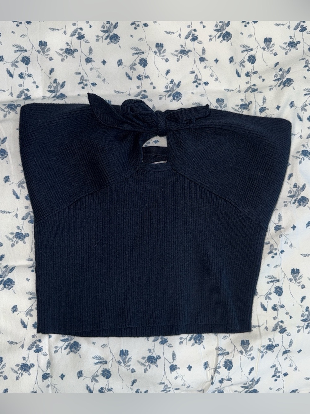 Lottie Moss Knit Tie Strapless Crop Top in Navy - New with tags